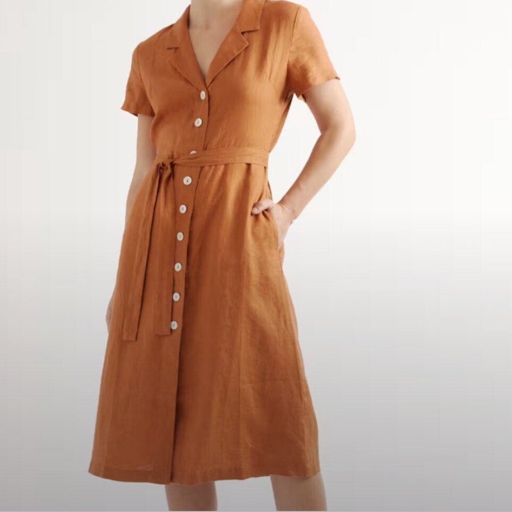 Quince Button-Down Midi Dress in Warm Orange